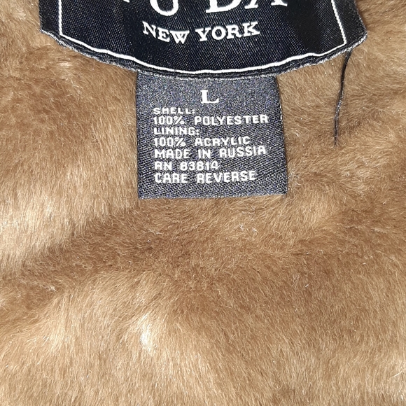 Fuda New York Coat Jacket Womens Sz L Tan Beige Acrylic Suede - Picture 3 of 6